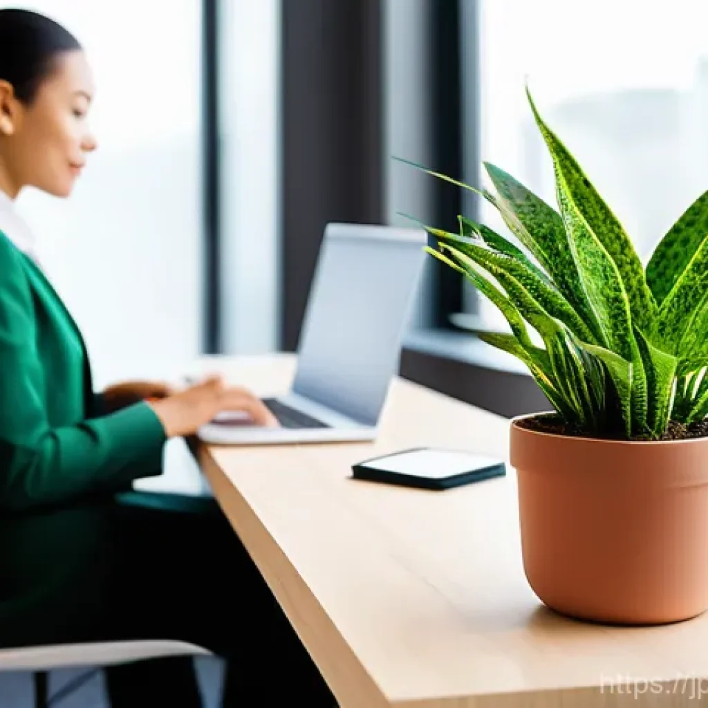 사무실에서 키우기 좋은 식물 - **Prompt 1: Relaxing Desk Environment with Small Greens**
"A bright, modern office desk setting ...