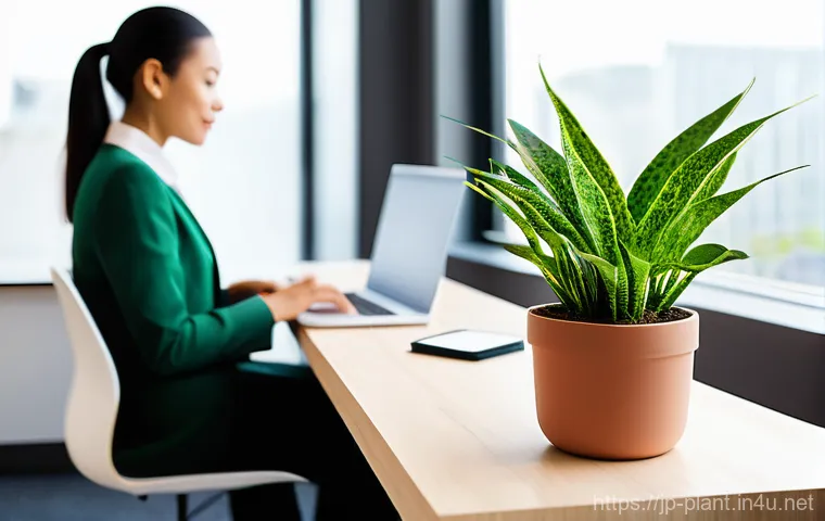 사무실에서 키우기 좋은 식물 - **Prompt 1: Relaxing Desk Environment with Small Greens**
    "A bright, modern office desk setting ...