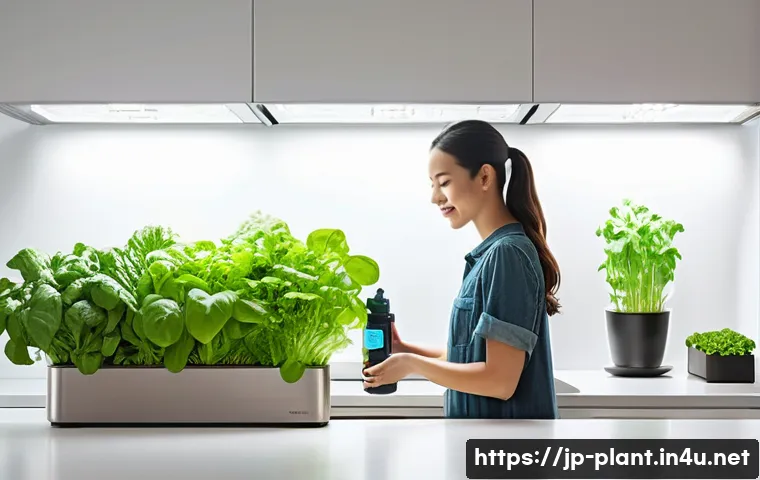 수경재배 화분 추천 - A bright and airy modern kitchen features a sleek, minimalist countertop hydroponics garden. Lush, v...